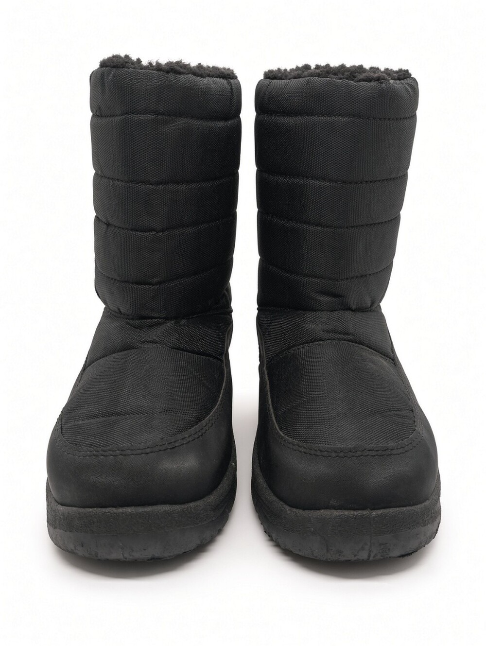 Kids Size 1 Black Quilted Snow Boots Velcro Insulated